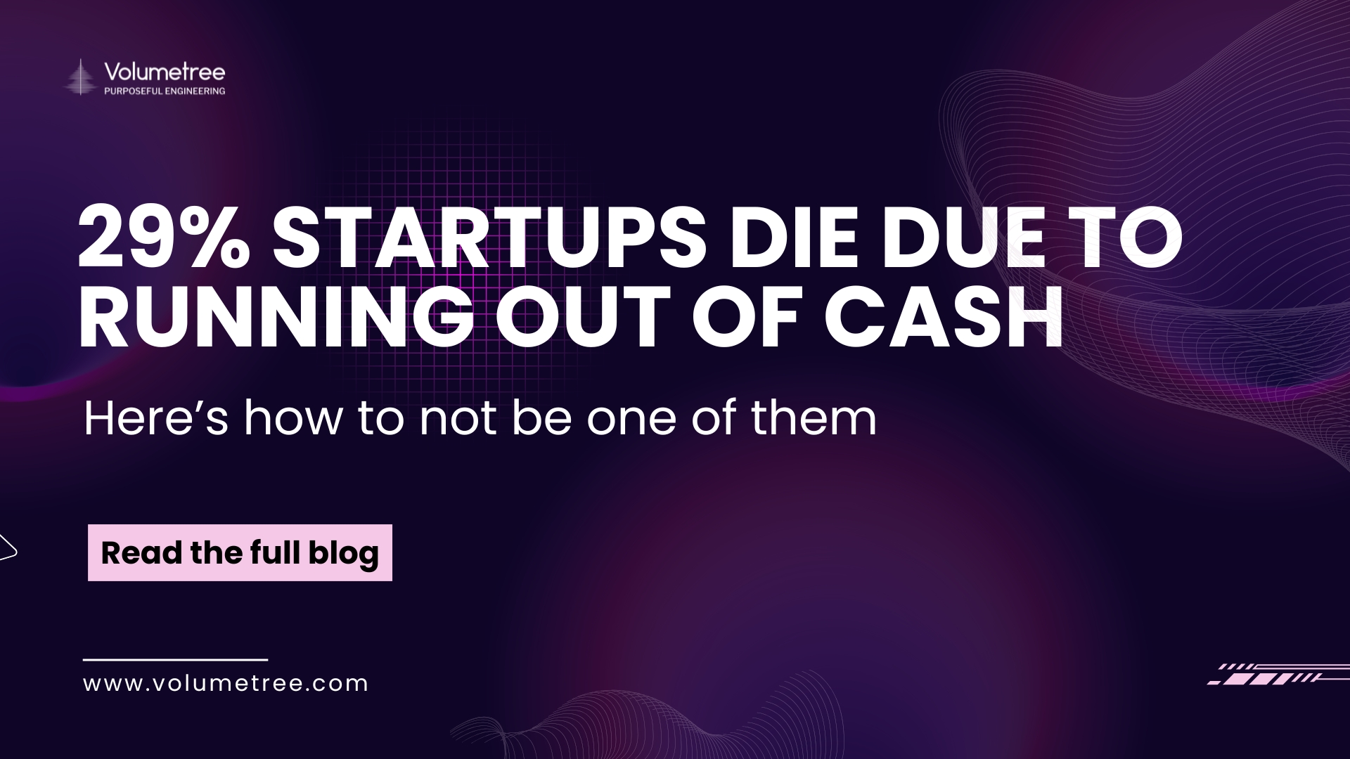 29% startups die due to running out of cash Graphic showing “29% startups die due to cash running out” with a bold comparison design and the question “how not to be one of them” highlighting startup strategy mistakes, product validation challenges, and the difference between idea-stage thinking and building a scalable product for real users.