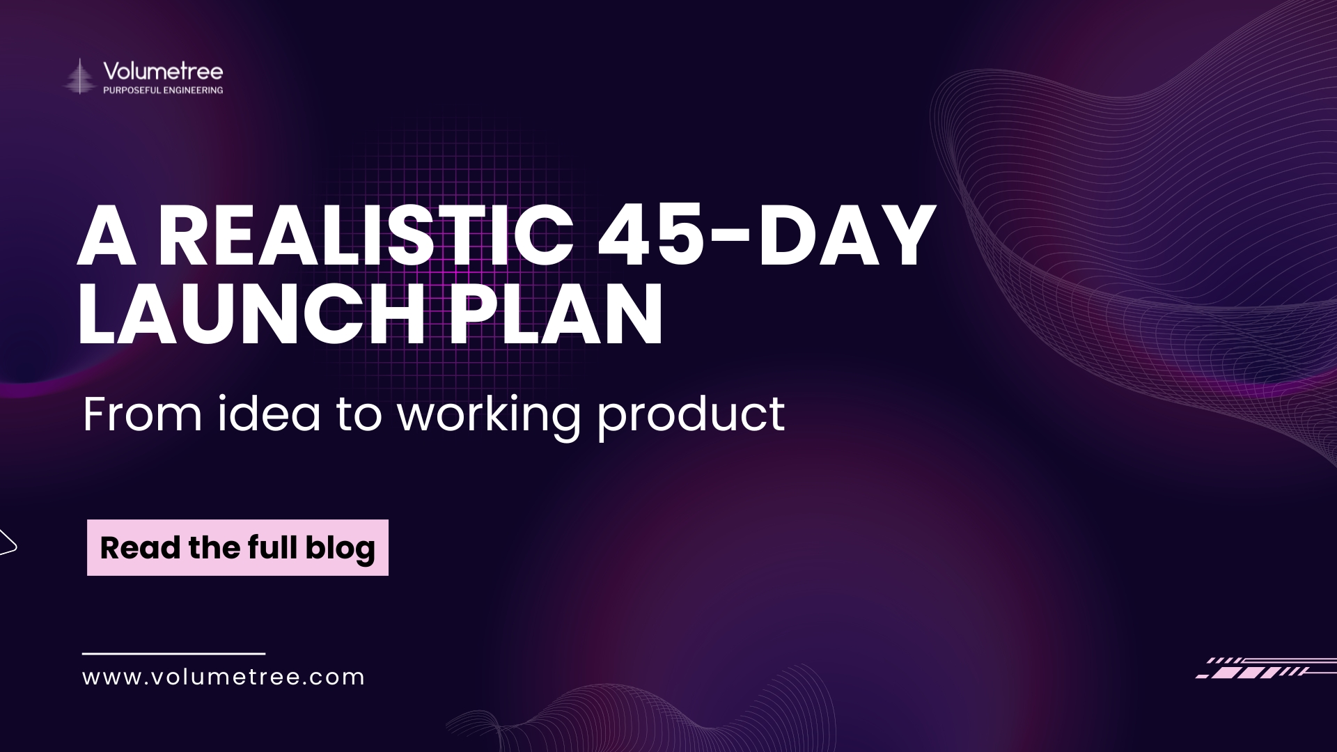 Graphic showing “a realistic 45 day launch plan” with a bold comparison design and the question “from idea to working product” highlighting startup strategy mistakes, product validation challenges, and the difference between idea-stage thinking and building a scalable product for real users.